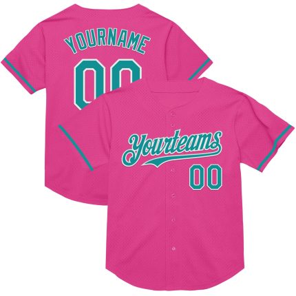 Personalized Pink Teal-White Mesh Authentic Throwback Baseball Jersey Team Custom Name and Number