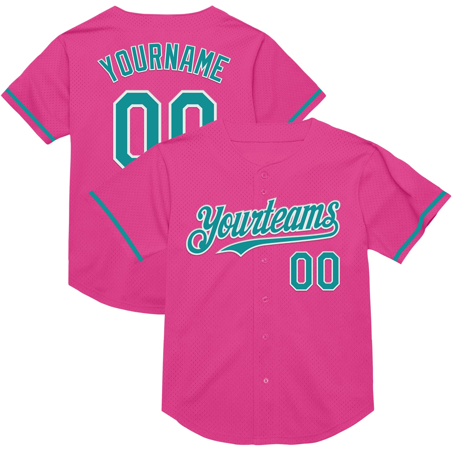 Personalized Pink Teal-White Mesh Authentic Throwback Baseball Jersey Team Custom Name and Number