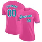 Personalized Pink Teal-White Performance T-Shirt Team Custom Name and Number