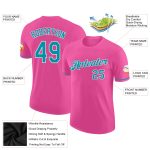 Personalized Pink Teal-White Performance T-Shirt Team Custom Name and Number