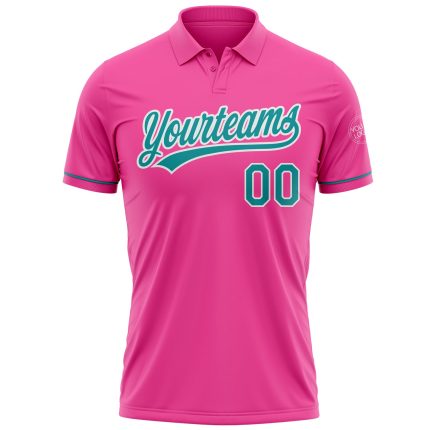 Personalized Pink Teal-White Performance Vapor Golf Polo Shirt Team Custom Name and Number