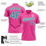 Personalized Pink Teal-White Performance Vapor Golf Polo Shirt Team Custom Name and Number