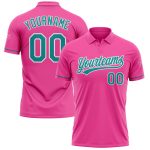 Personalized Pink Teal-White Performance Vapor Golf Polo Shirt Team Custom Name and Number