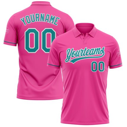 Personalized Pink Teal-White Performance Vapor Golf Polo Shirt Team Custom Name and Number