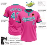 Personalized Pink Teal-White Two-Button Unisex Softball Jersey Team Custom Name and Number