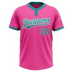 Personalized Pink Teal-White Two-Button Unisex Softball Jersey Team Custom Name and Number