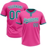 Personalized Pink Teal-White Two-Button Unisex Softball Jersey Team Custom Name and Number