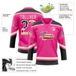 Personalized Pink Vintage USA Flag Black-Cream Hockey Lace Neck Jersey Team Custom Name and Number
