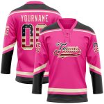 Personalized Pink Vintage USA Flag Black-Cream Hockey Lace Neck Jersey Team Custom Name and Number