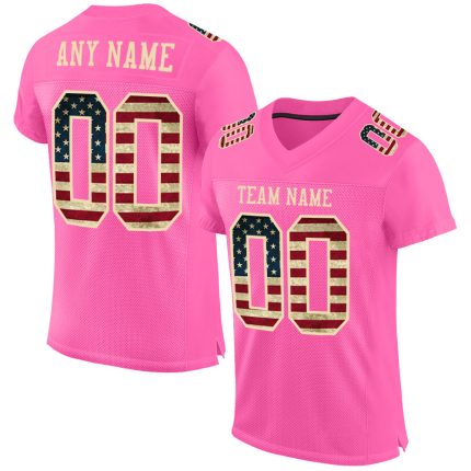 Personalized Pink Vintage USA Flag-City Cream Mesh Authentic Football Jersey Team Custom Name and Number