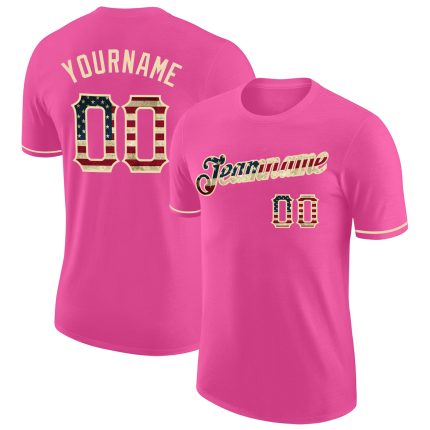 Personalized Pink Vintage USA Flag-City Cream Performance T-Shirt Team Custom Name and Number