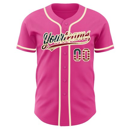Personalized Pink Vintage USA Flag-Cream Authentic Baseball Jersey Team Custom Name and Number