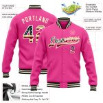 Personalized Pink Vintage USA Flag Cream-Black Bomber Full-Snap Varsity Letterman Jacket Team Custom Name and Number