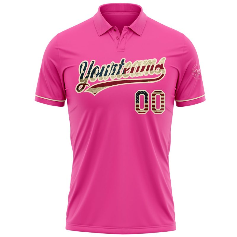 Personalized Pink Vintage USA Flag-Cream Performance Vapor Golf Polo Shirt Team Custom Name and Number