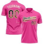 Personalized Pink Vintage USA Flag-Cream Performance Vapor Golf Polo Shirt Team Custom Name and Number