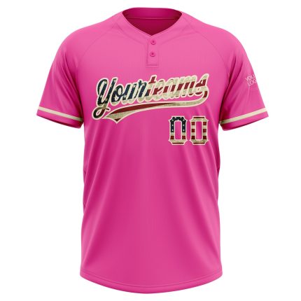Personalized Pink Vintage USA Flag-Cream Two-Button Unisex Softball Jersey Team Custom Name and Number
