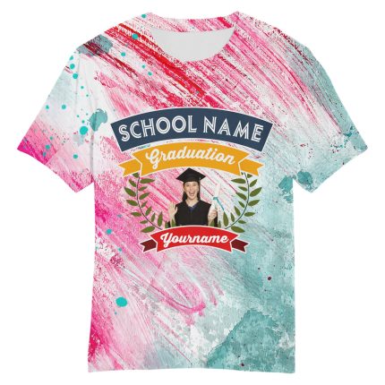 Personalized Pink White 3D Graduation Performance T-Shirt Team Custom Name and Number