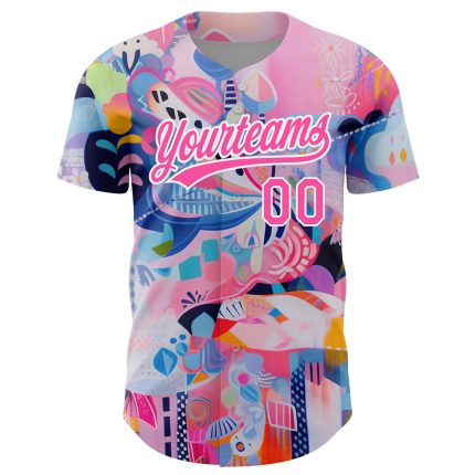 Personalized Pink White 3D Pattern Design Abstract Painting Authentic Baseball Jersey Team Custom Name and Number