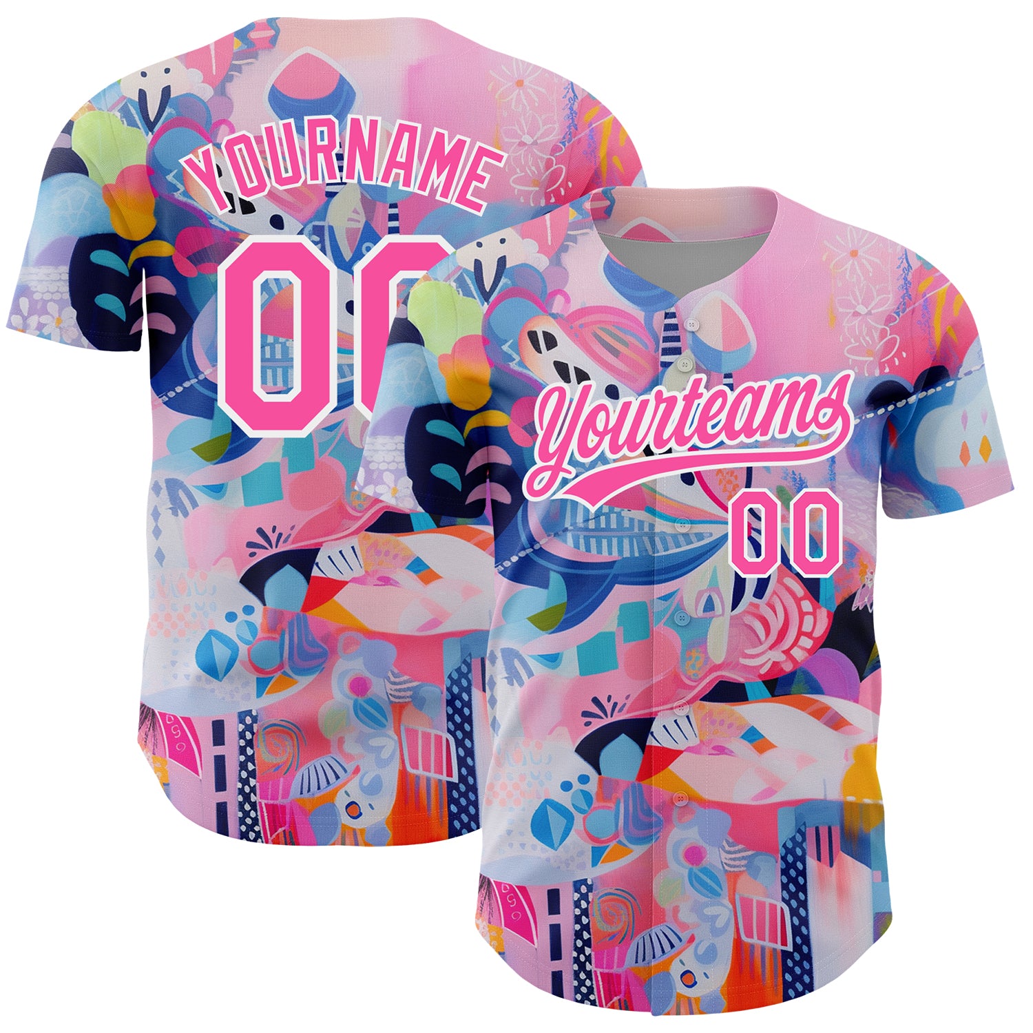 Personalized Pink White 3D Pattern Design Abstract Painting Authentic Baseball Jersey Team Custom Name and Number
