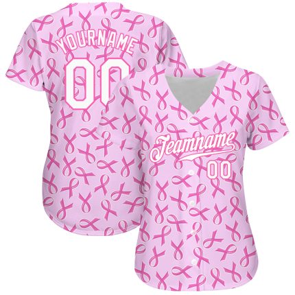 Personalized Pink White 3D Pattern Design Breast Cancer Authentic Baseball Jersey Team Custom Name and Number
