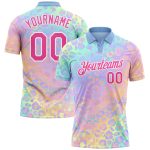 Personalized Pink White 3D Pattern Design Leopard Print Performance Golf Polo Shirt Team Custom Name and Number