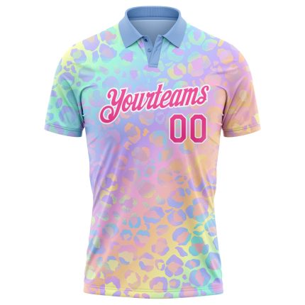 Personalized Pink White 3D Pattern Design Leopard Print Performance Golf Polo Shirt Team Custom Name and Number