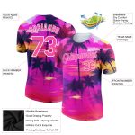 Personalized Pink White 3D Pattern Design Tropical Hawaii Palms Trees Performance T-Shirt Team Custom Name and Number