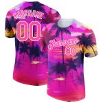 Personalized Pink White 3D Pattern Design Tropical Hawaii Palms Trees Performance T-Shirt Team Custom Name and Number