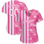 Personalized Pink White 3D Pattern Design Tropical Palm Leaves And Famingo Authentic Baseball Jersey Team Custom Name and Number