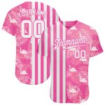 Personalized Pink White 3D Pattern Design Tropical Palm Leaves And Famingo Authentic Baseball Jersey Team Custom Name and Number