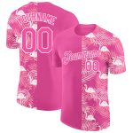 Personalized Pink White 3D Pattern Design Tropical Palm Leaves And Famingo Performance T-Shirt Team Custom Name and Number