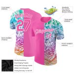Personalized Pink White 3D Pattern Design Tropical Palm Leaves Performance T-Shirt Team Custom Name and Number