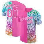 Personalized Pink White 3D Pattern Design Tropical Palm Leaves Performance T-Shirt Team Custom Name and Number