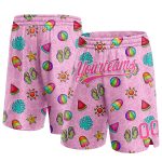 Personalized Pink White 3D Pattern Summer Ice Cream And Watermelon Authentic Basketball Shorts Team Custom Name and Number