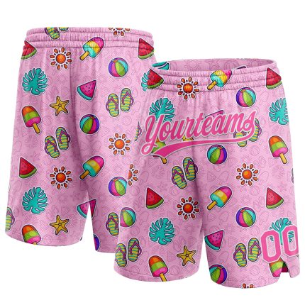 Personalized Pink White 3D Pattern Summer Ice Cream And Watermelon Authentic Basketball Shorts Team Custom Name and Number
