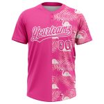 Personalized Pink White 3D Pattern Tropical Palm Leaves And Famingo Two-Button Unisex Softball Jersey Team Custom Name and Number