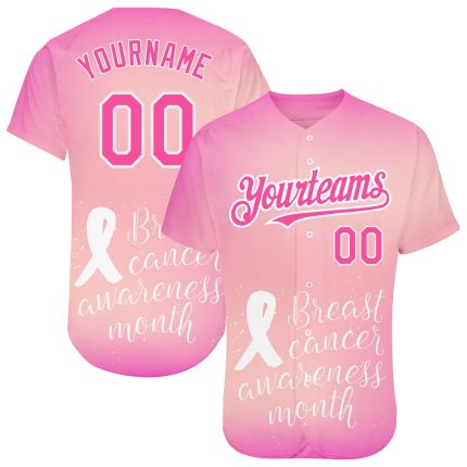 Personalized Pink White 3D Pink Ribbon Breast Cancer Awareness Month Women Health Care Support Authentic Baseball Jersey