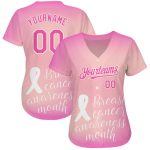 Personalized Pink White 3D Pink Ribbon Breast Cancer Awareness Month Women Health Care Support Authentic Baseball Jersey