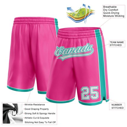 Personalized Pink White-Aqua Authentic Basketball Shorts Team Custom Name and Number