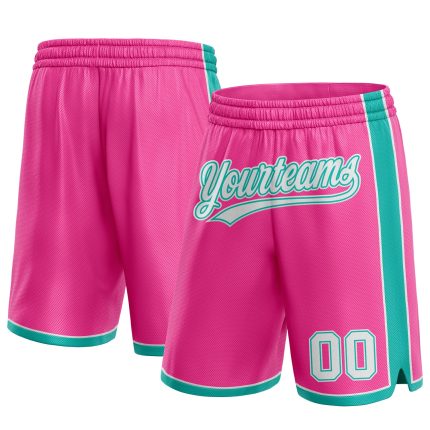 Personalized Pink White-Aqua Authentic Basketball Shorts Team Custom Name and Number