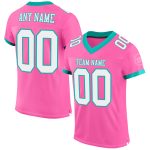 Personalized Pink White-Aqua Mesh Authentic Football Jersey Team Custom Name and Number