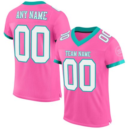 Personalized Pink White-Aqua Mesh Authentic Football Jersey Team Custom Name and Number