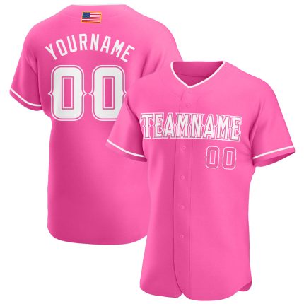 Personalized Pink White Authentic American Flag Fashion Baseball Jersey Team Custom Name and Number