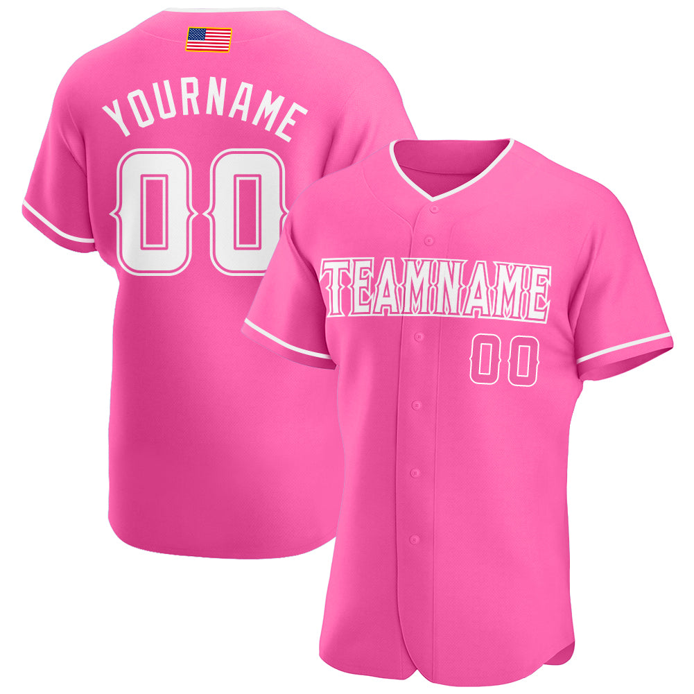 Personalized Pink White Authentic American Flag Fashion Baseball Jersey Team Custom Name and Number