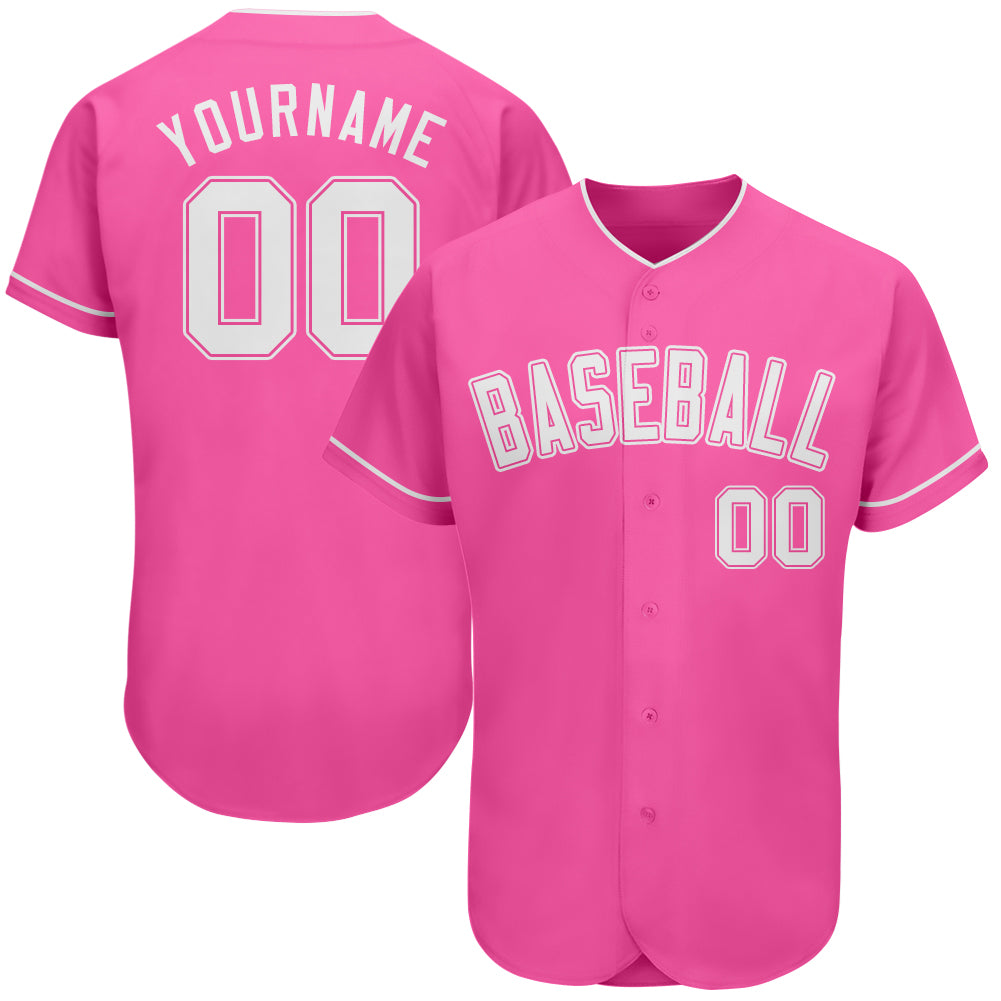 Personalized Pink White Authentic Baseball Jersey