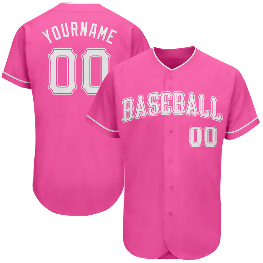 Personalized Pink White Authentic Baseball Jersey Team Custom Name and Number