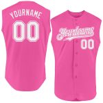 Personalized Pink White Authentic Sleeveless Baseball Jersey