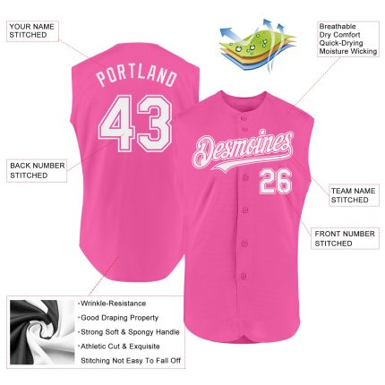 Personalized Pink White Authentic Sleeveless Baseball Jersey