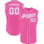Personalized Pink White Authentic Sleeveless Baseball Jersey Team Custom Name and Number