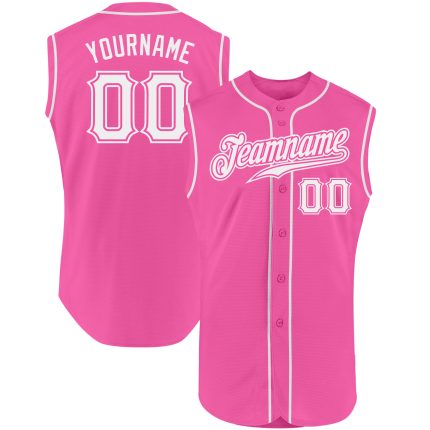 Personalized Pink White Authentic Sleeveless Baseball Jersey Team Custom Name and Number